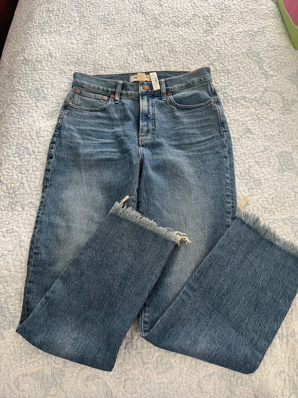 Madewell Straight-Leg Raw Hem Jeans in Blue Wash